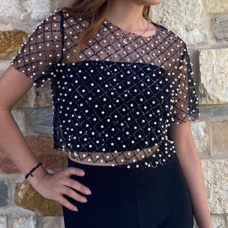 Blusa Transparente con Perlas